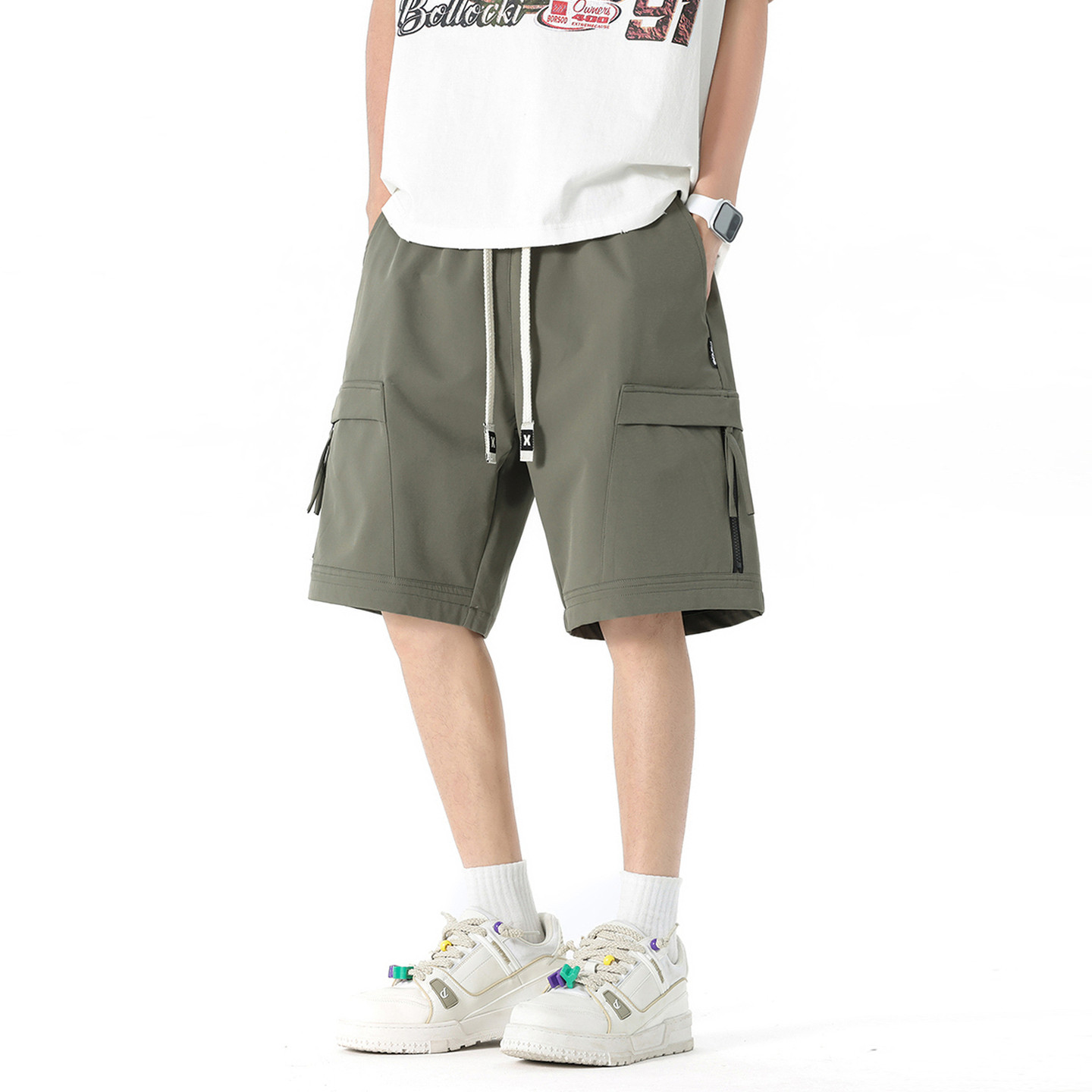 悟空有货街头复古拉链多口袋工装短裤男女潮牌宽松阔腿运动五分裤