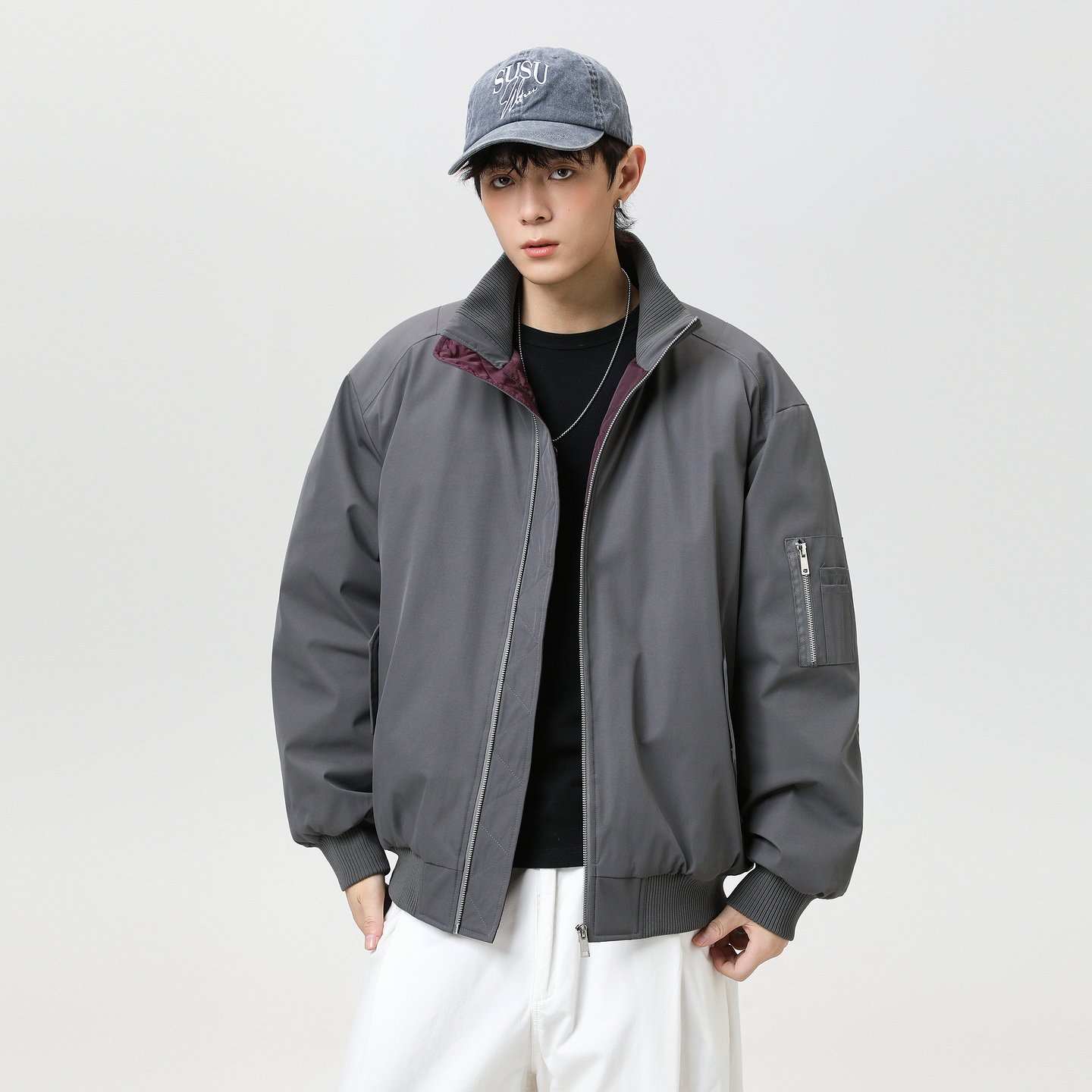 潮牌美式复古飞行员夹棉棉衣男