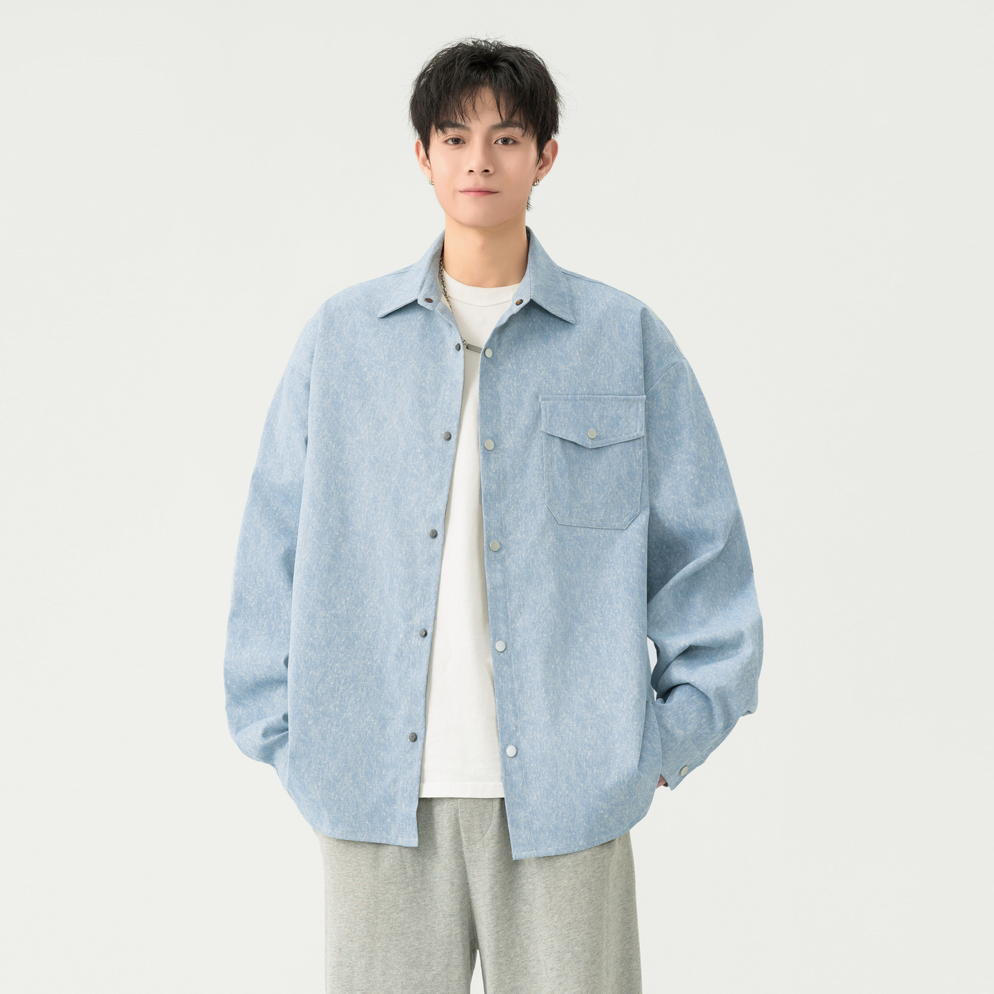 美式复古扎染工装长袖衬衫外套男