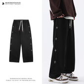 男复古街头宽松垂感百搭长裤 悟空有货美式 潮牌刺绣直筒阔腿休闲裤