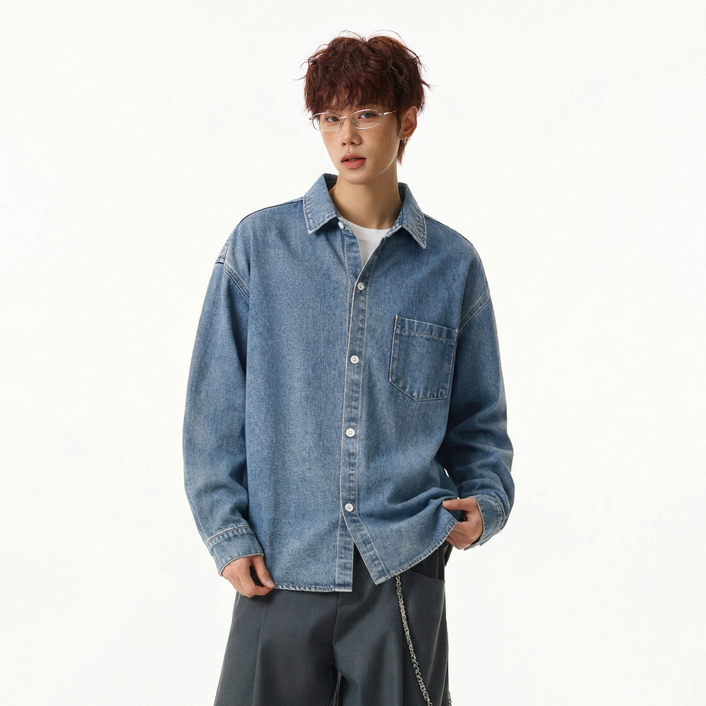 悟空有货美式潮牌水洗做旧翻领牛仔外套男女春季复古宽松百搭夹克,男装,衬衫,淘宝优惠券,粉丝福利购,淘宝优惠卷