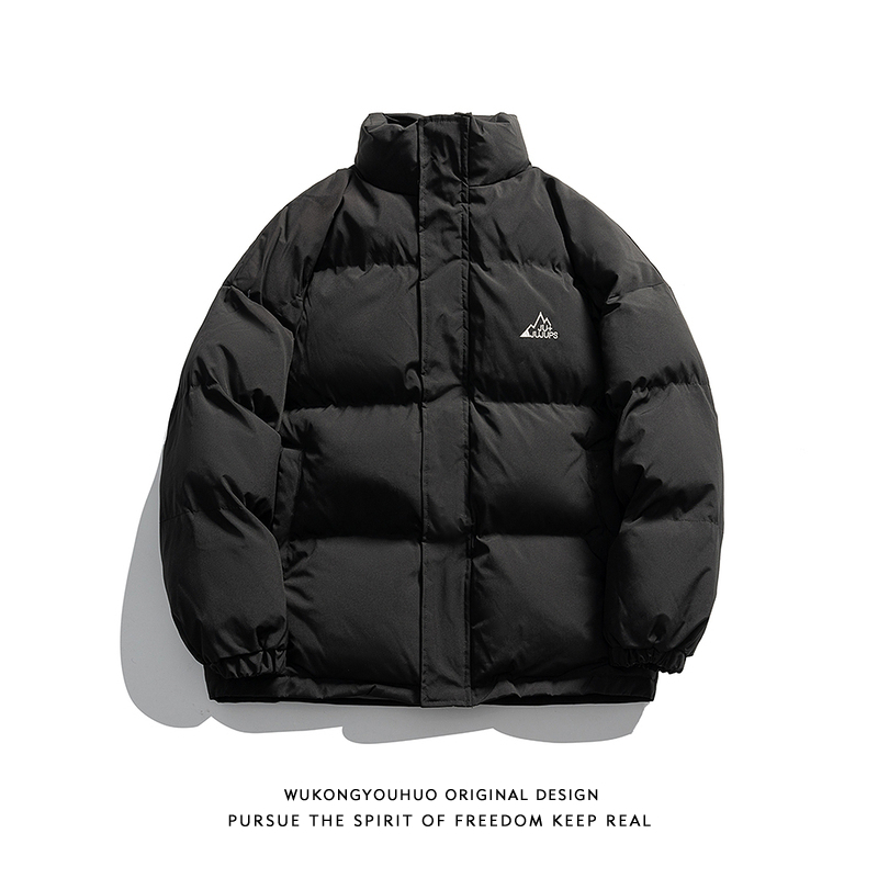 冬季简约山系刺绣立领棉衣男女潮