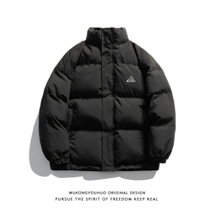 悟空有货冬季 简约山系刺绣立领棉衣男潮牌宽松加厚保暖面包服外套