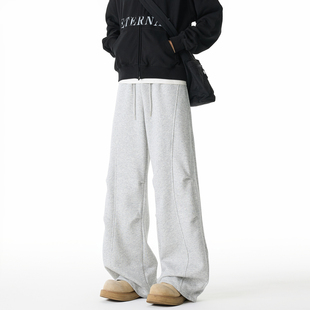 男复古宽松百搭阔腿休闲裤 悟空有货潮牌美式 解构拼接弯刀运动卫裤