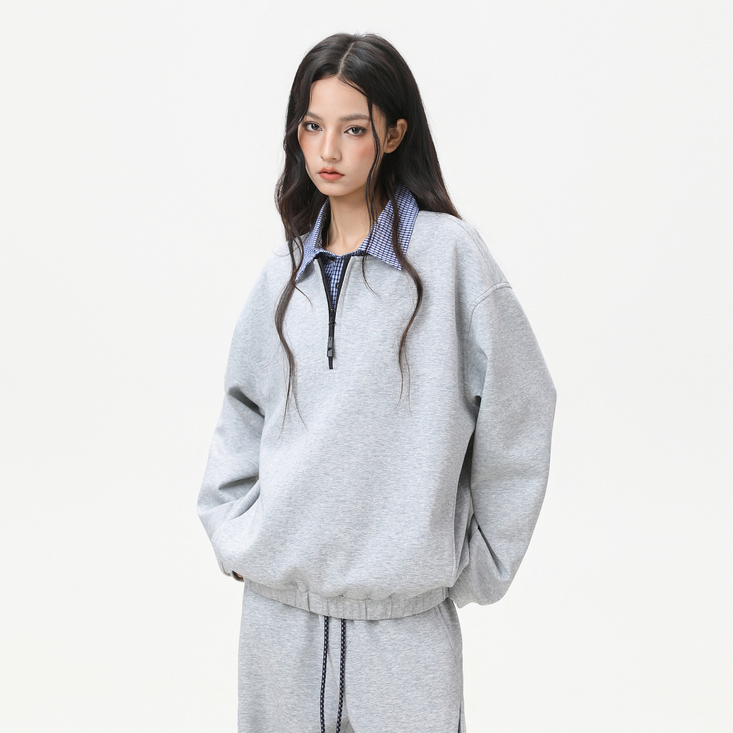 悟空有货春季格子假两件半拉链套头卫衣男女美式复古宽松情侣外套,男装,卫衣,淘宝优惠券,粉丝福利购,淘宝优惠卷