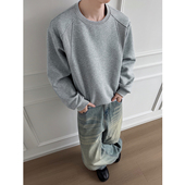 悟空有货美式 复古解构拼接圆领卫衣男女潮牌cleanfit百搭短款 上衣