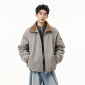 悟空有货潮牌美式 仿兔毛绒加厚棉衣服男冬季 宽松保暖PU皮机车外套