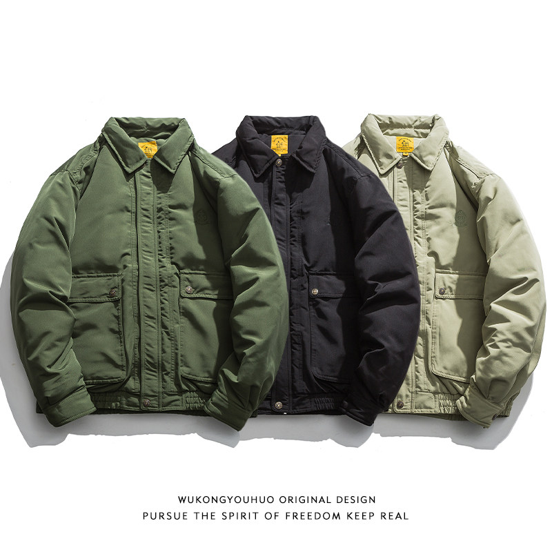 WUKONG JAPANESE RETRO SOLID COLOR DOWN JACKET JACKET MENS TRENDY BRAND LOOSE BF WIND LOVERS THICK WARMTH QUILTED JACKET