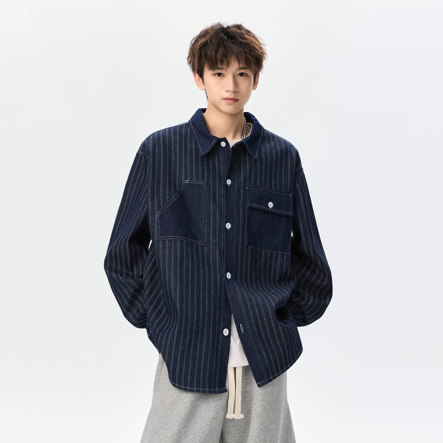 悟空有货复古潮牌提花条纹工装翻领夹克男女秋季宽松百搭休闲外套,男装,衬衫,淘宝优惠券,粉丝福利购,淘宝优惠卷