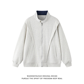 悟空有货潮牌美式 复古宽松情侣百搭外套 解构拼接立领卫衣男女春季