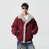 悟空有货冬季 复古座山雕加厚棉服男女潮牌宽松保暖百搭皮棉衣外套