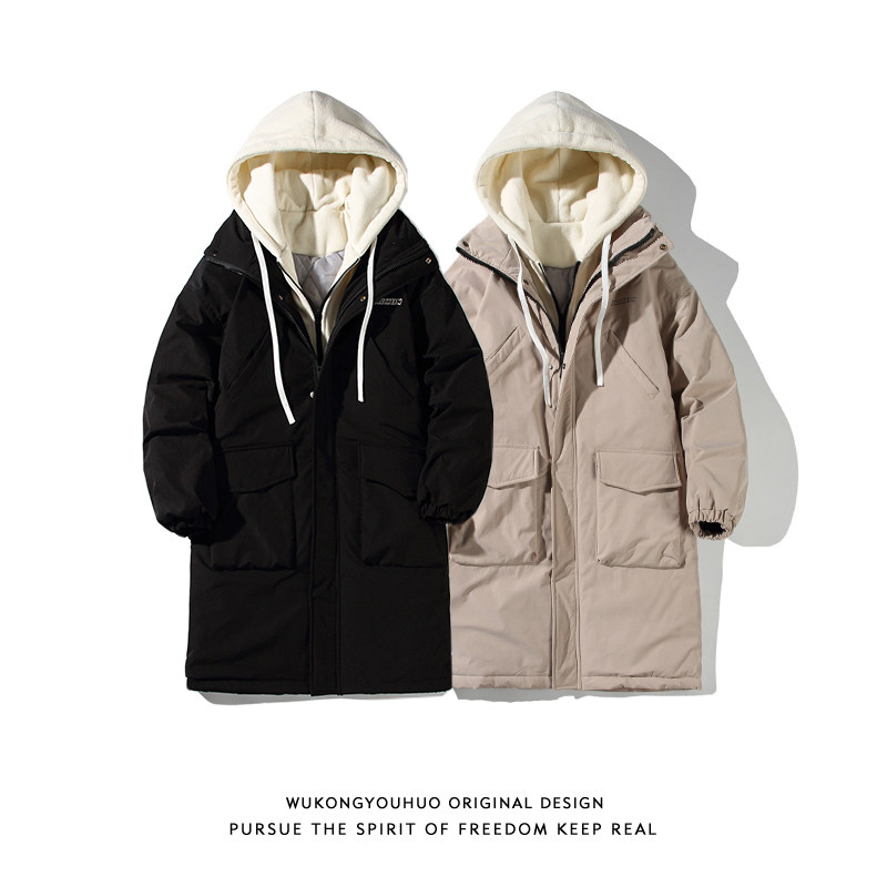 WUKONG HAS TWO PIECES OF WINTER FAKE MID-LENGTH COTTON CLOTHES FOR MEN AND WOMEN AND THE TRENDY BRAND LOOSE COUPLES HAVE THICKENED WARM COTTON CLOTHES