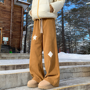 男女宽松百搭阔腿长裤 悟空有货冬季 潮牌灯芯绒加绒加厚保暖休闲裤