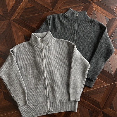 复古纯色高级感开衫毛衣男女