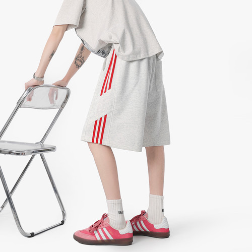 夏季侧边条纹运动五分裤男美式
