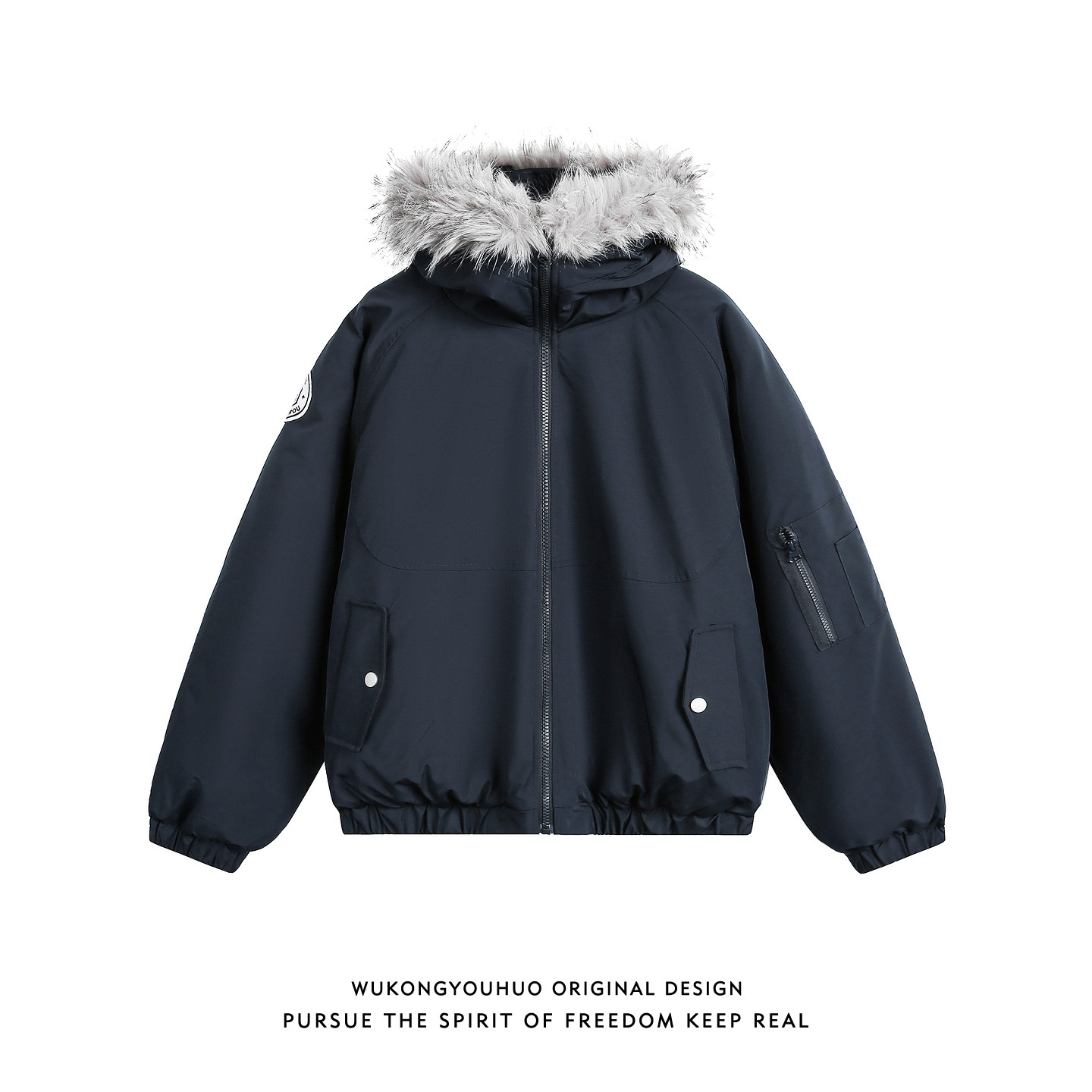 冬季连帽毛领加厚派克服棉衣男