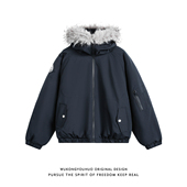 悟空有货冬季 潮牌毛领加厚派克服棉衣男美式 复古保暖百搭棉服外套