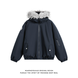 悟空有货冬季 复古保暖百搭棉服外套 潮牌毛领加厚派克服棉衣男美式