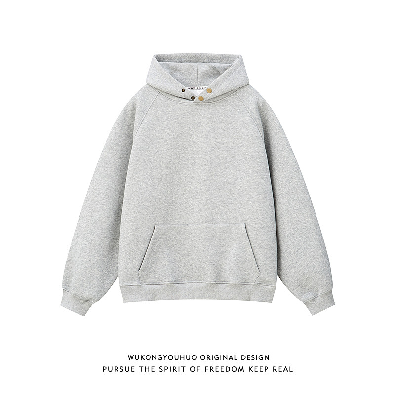 悟空有货美式440克重磅纽扣连帽卫衣男潮牌宽松纯色百搭套头帽衫,男装,卫衣,淘宝优惠券,粉丝福利购,淘宝优惠卷