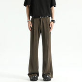 男宽松潮流百搭微喇休闲裤 悟空有货基础纯色薄款 开叉直筒垂感西裤