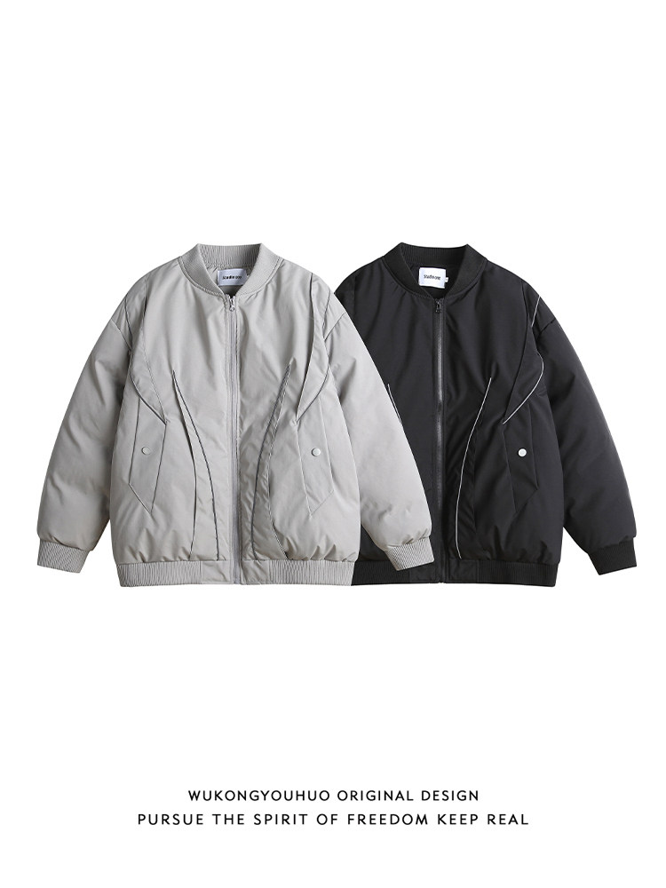 WUKONG IS WINTER AMERICAN RETRO SOLID COLOR BOMBER JACKET MENS FASHION BRAND LOOSE THICKENED WARM COTTON JACKET