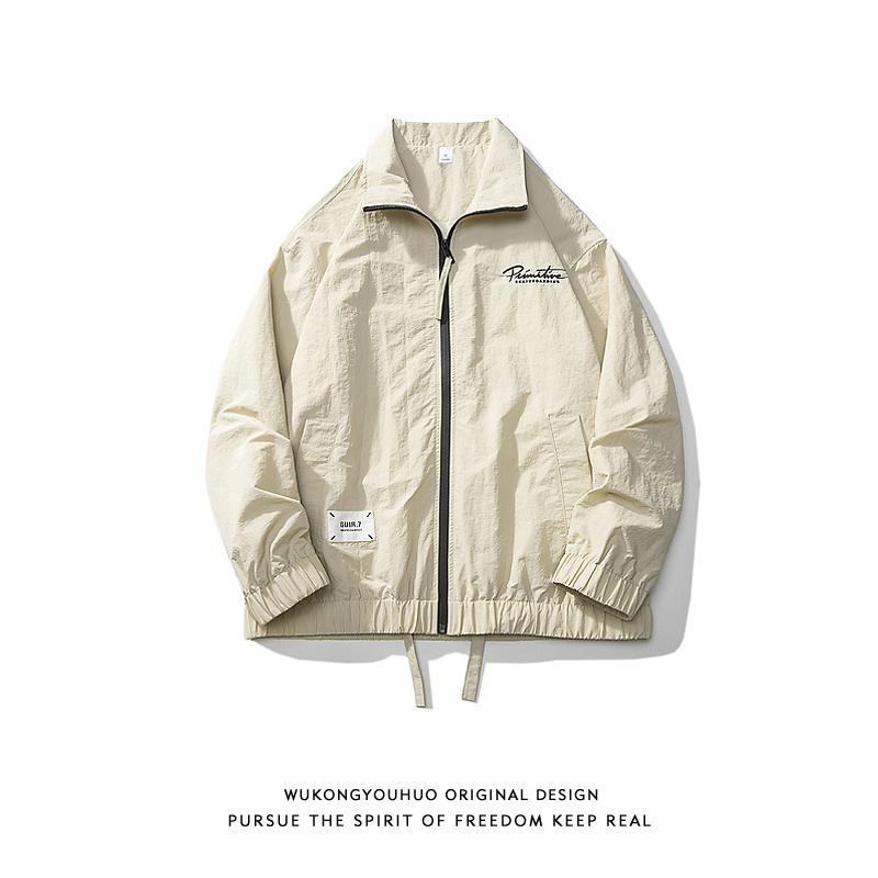 潮牌日系纯色翻领教练夹克男女