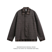 悟空有货美式 复古拼色格子假两件外套男女潮牌宽松老钱风休闲夹克