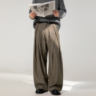 悟空有货立体褶皱A字廓形老钱风长裤 子男高级感通勤百搭休闲西裤