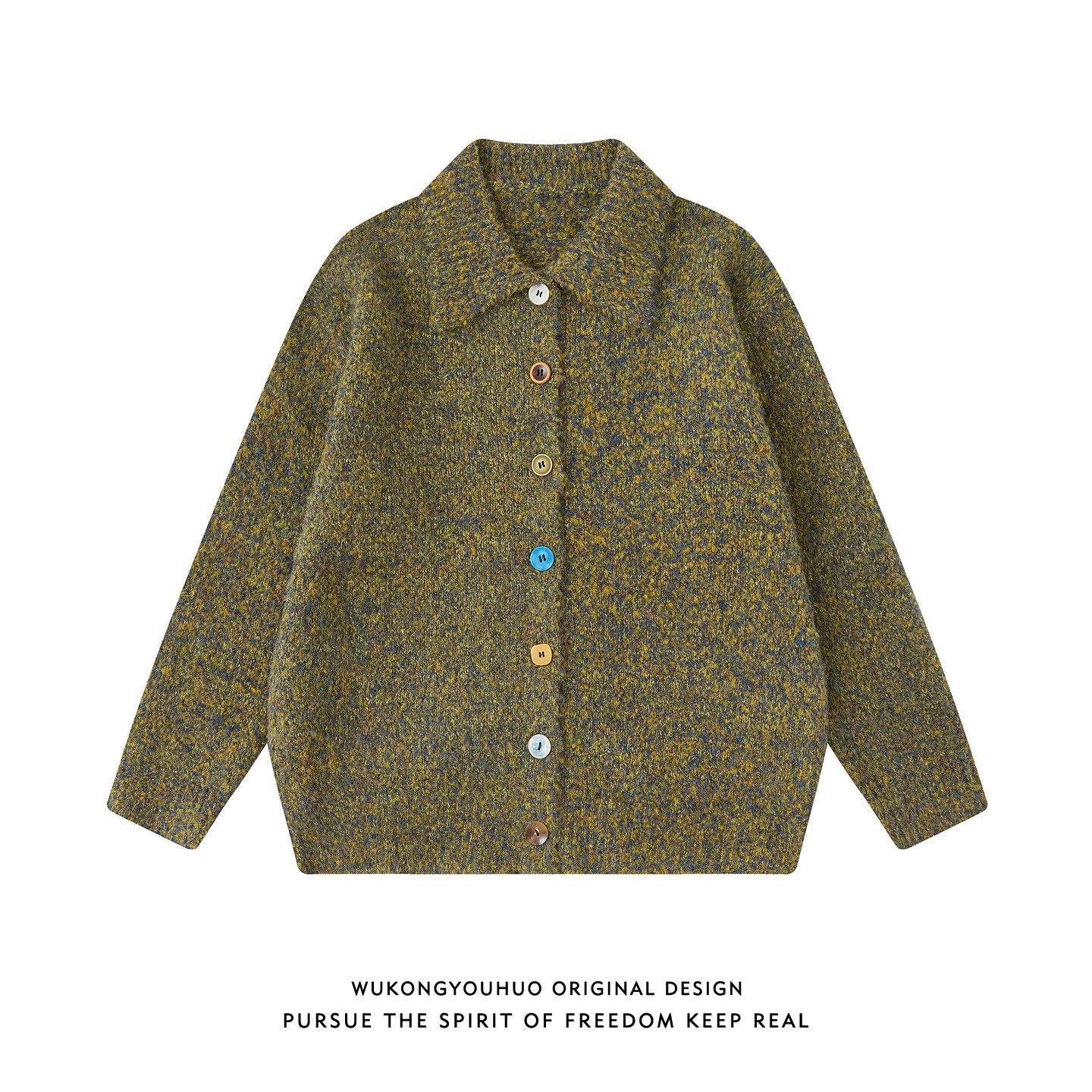 美式复古氛围感纽扣开衫毛衣男