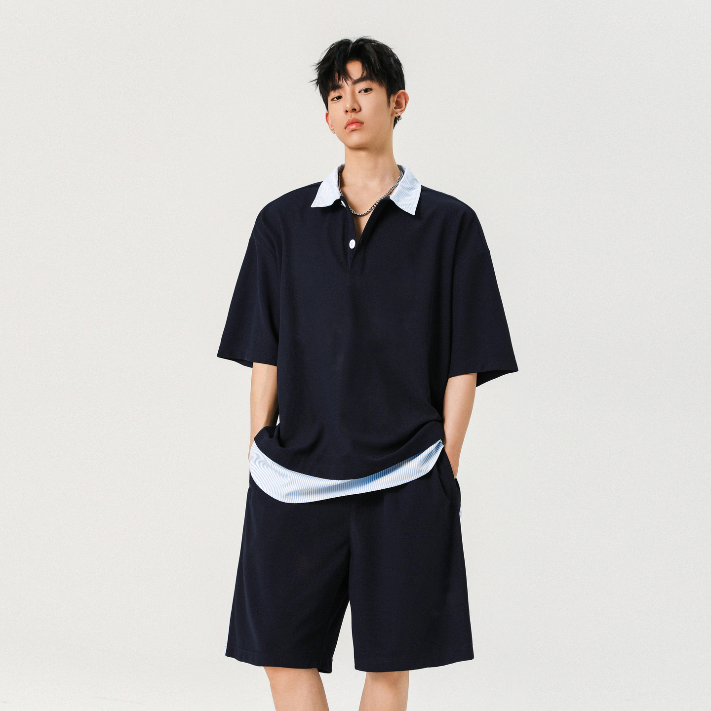 夏季假两件短袖POLO衫套装男夏季