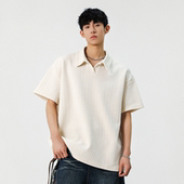 男女复古宽松情侣休闲翻领上衣 POLO衫 悟空有货夏季 肌理感纯色短袖