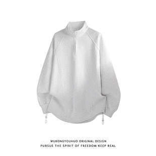 悟空有货美式 潮牌宽松百搭休闲上衣 复古重磅半拉链套头卫衣男秋季