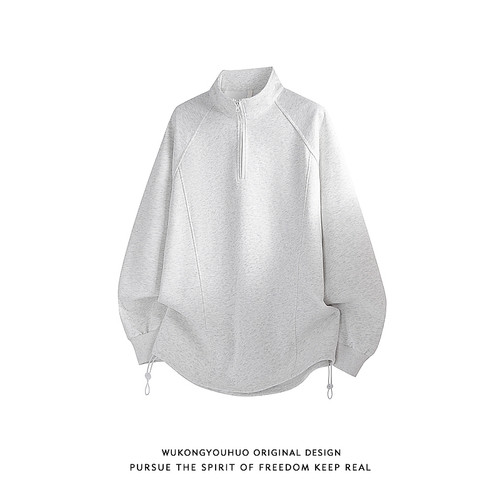 美式复古重磅半拉链套头卫衣男