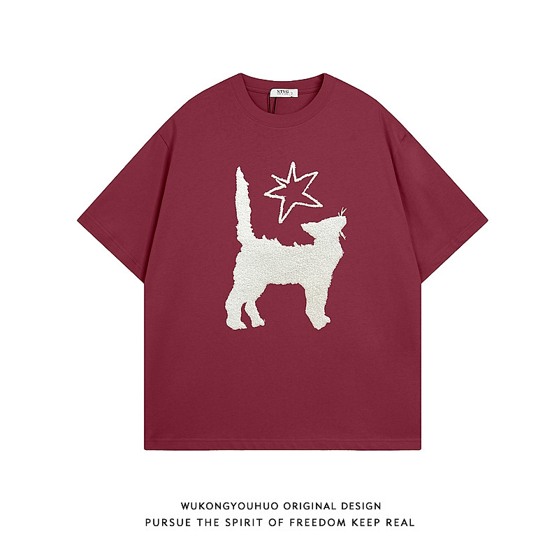 悟空有货潮牌夏季毛巾绣圆领短袖T恤男2026宽松情侣百搭休闲体恤