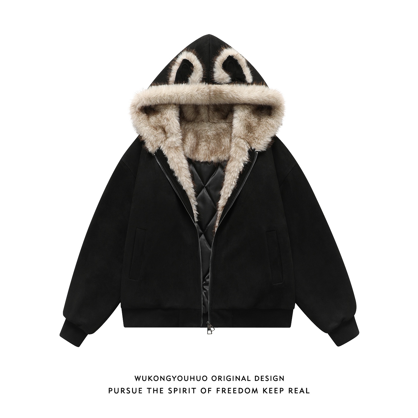 冬季潮牌座山雕加厚连帽棉服男