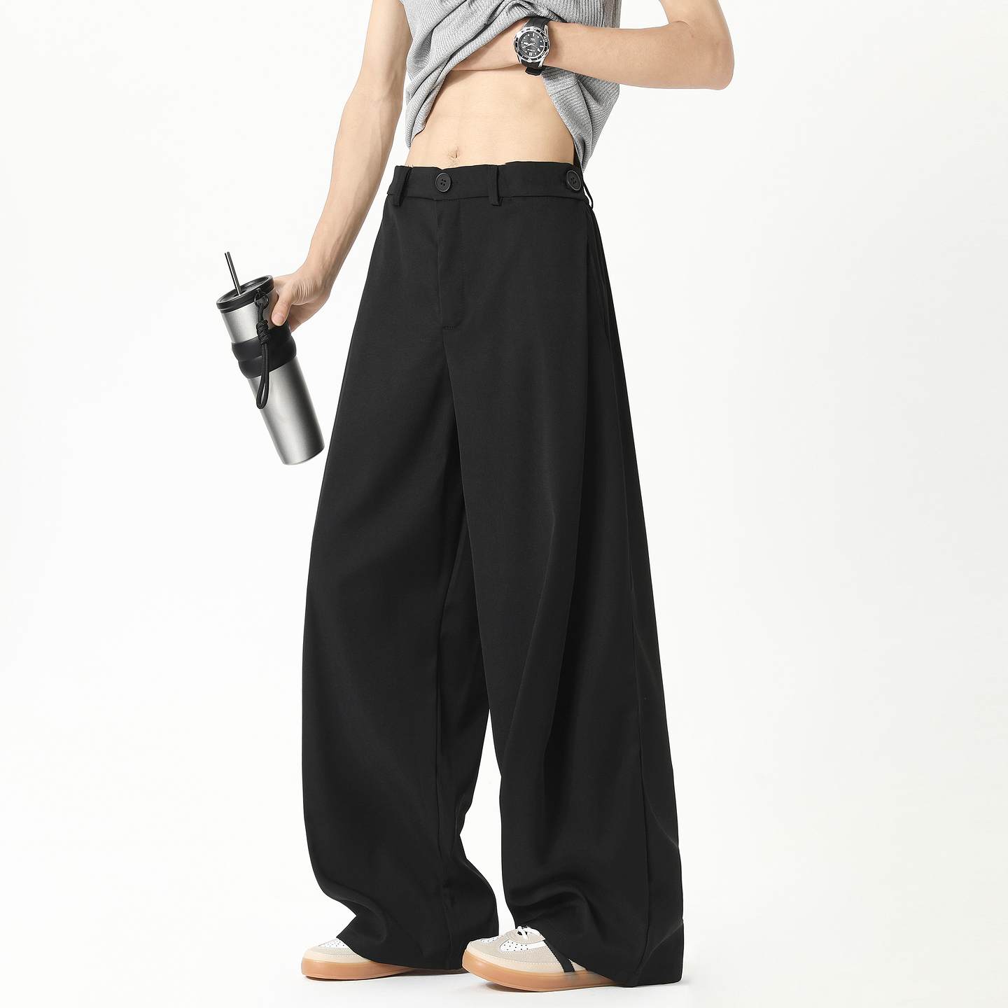 潮牌复古纯色高级感直筒西裤男