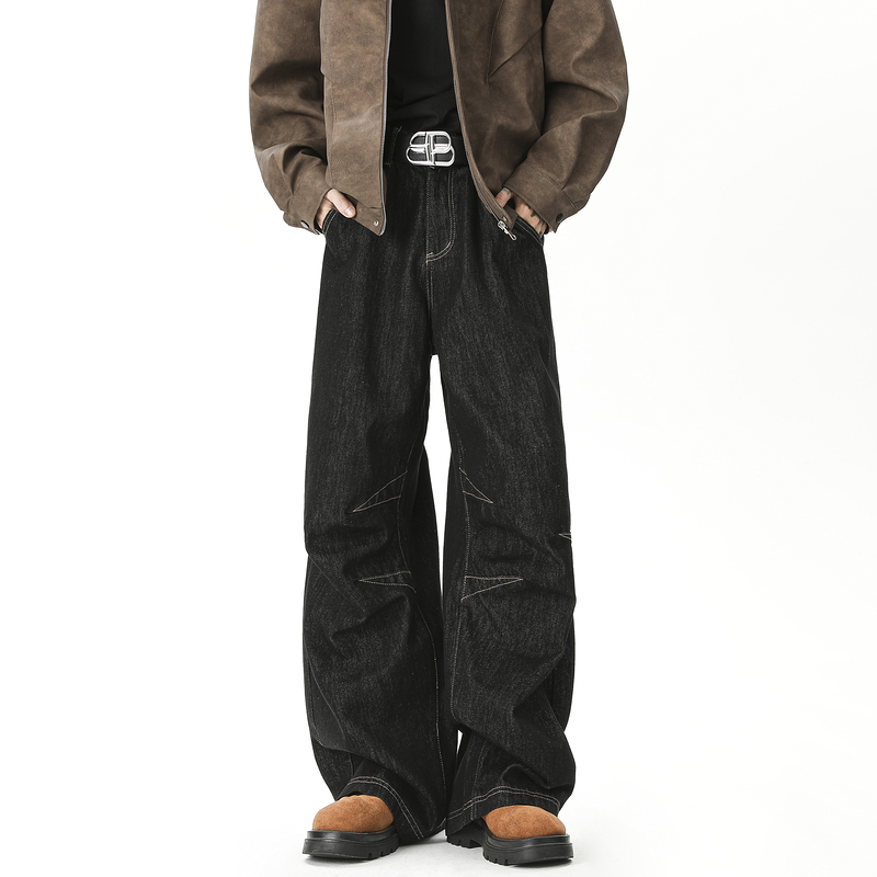 小众设计感cleanfit黑色牛仔裤