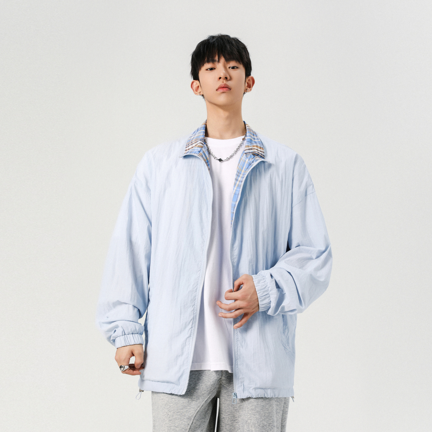 夏季户外格子轻薄速干防晒服男