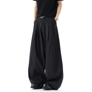 男复古宽松百搭阔腿长裤 悟空有货潮牌美式 复古高级感纯色垂感西裤