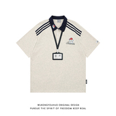 男女潮牌学院风情侣百搭体恤 POLO衫 悟空有货美式 复古撞色织带短袖