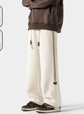 悟空有货复古潮牌加绒加厚保暖冬季卫裤男街头宽松百搭阔腿休闲裤