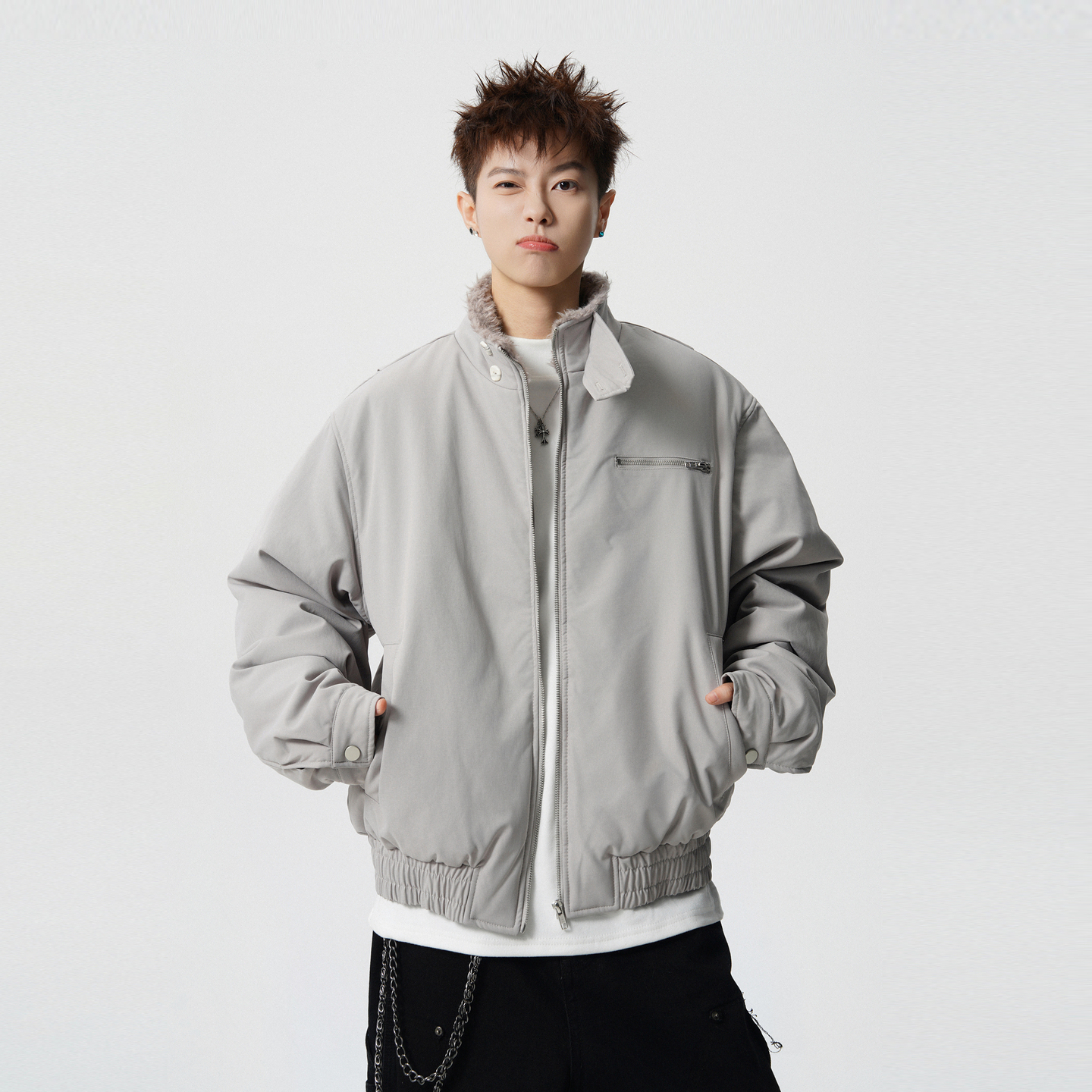 冬季潮牌cleanfit工装立领棉服男