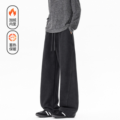 美式解构拼接水洗运动加绒卫裤