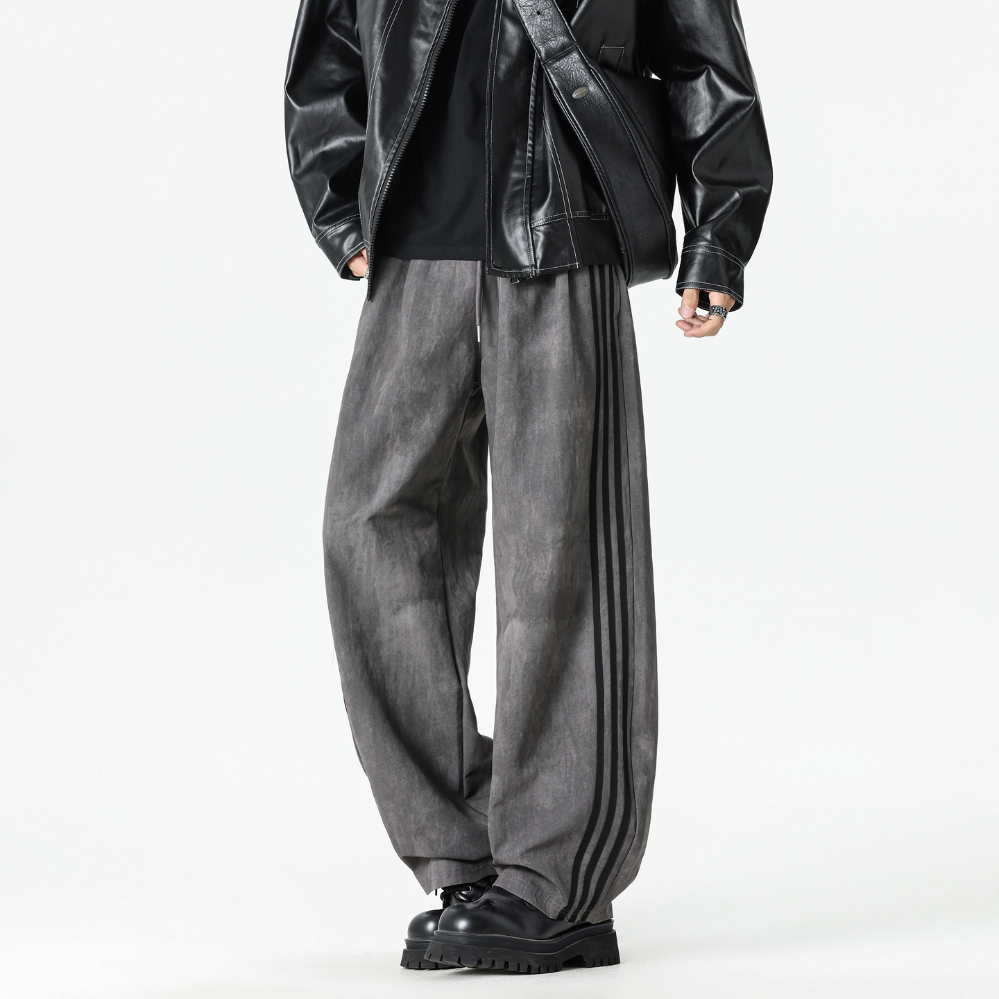 美式麂皮绒条纹直筒休闲裤男女