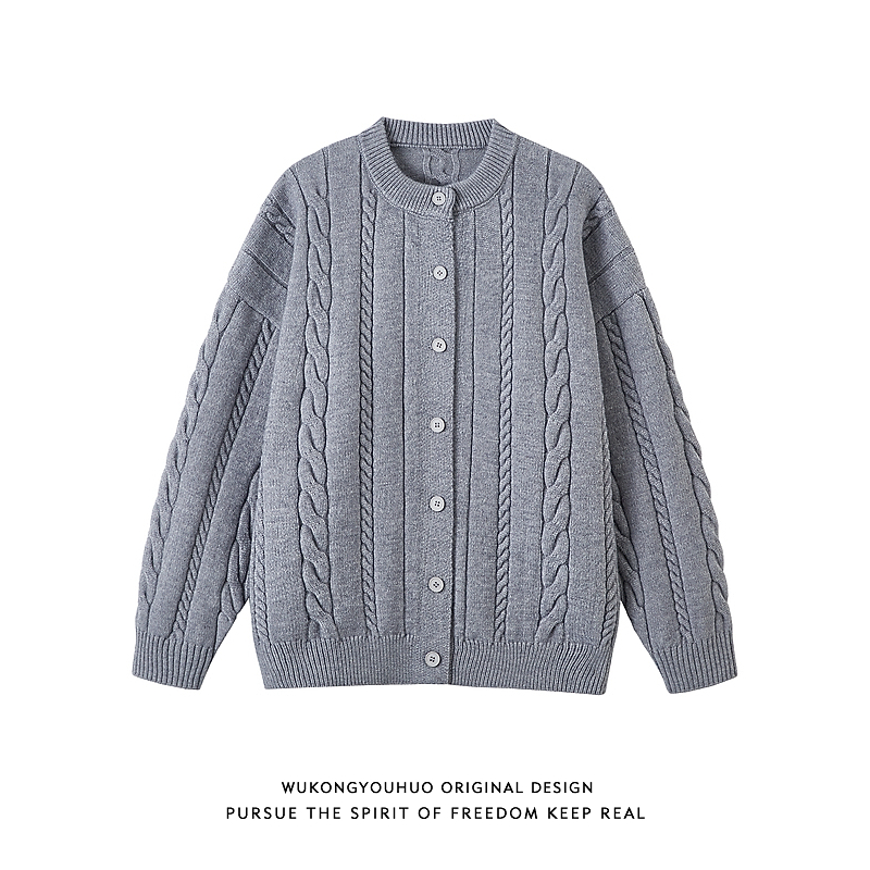 复古老钱风纽扣开衫毛衣男女秋季