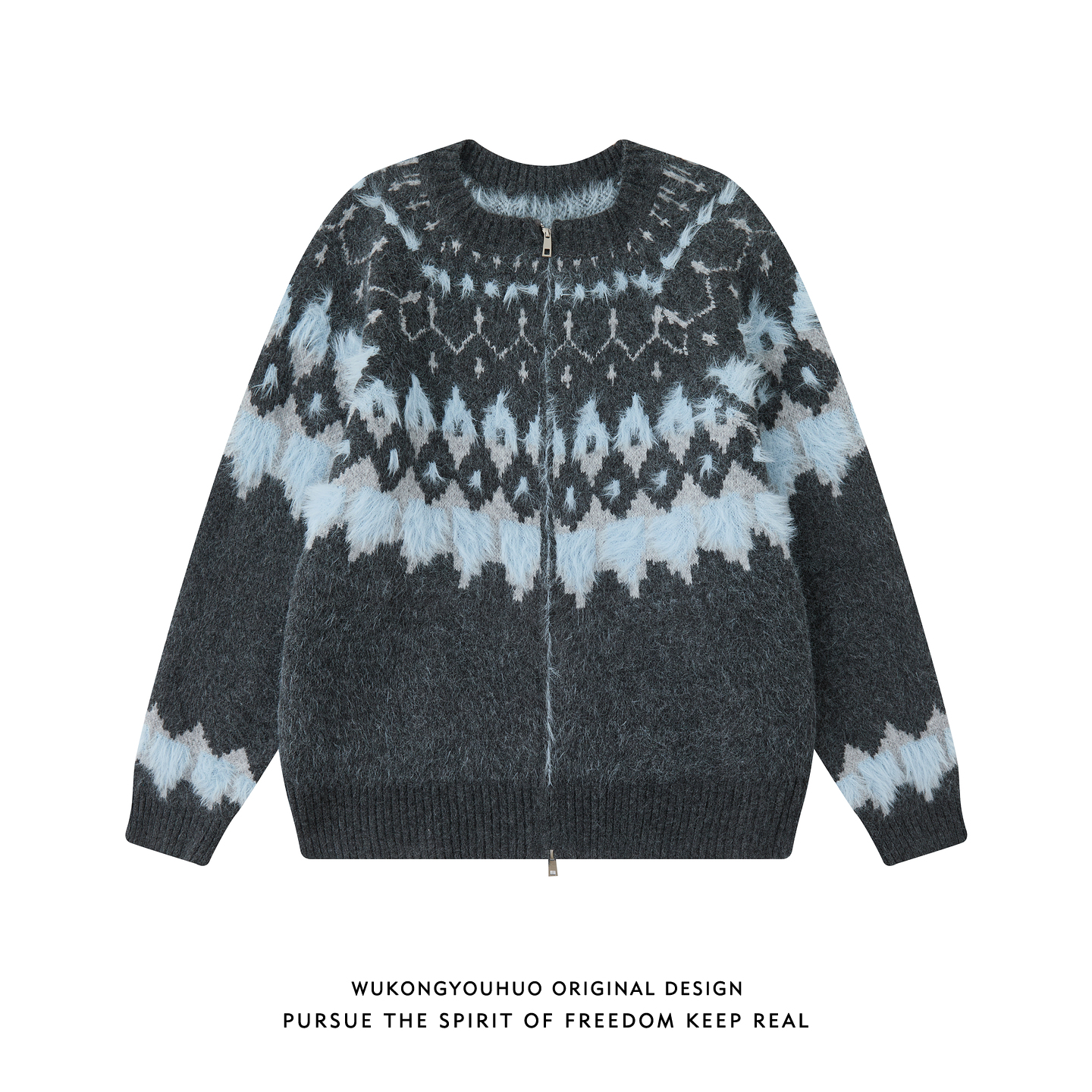 美式复古费尔岛拉链开衫毛衣男