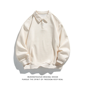 悟空有货春秋复古简约纯色长袖 POLO衫 男潮牌宽松情侣休闲百搭卫衣