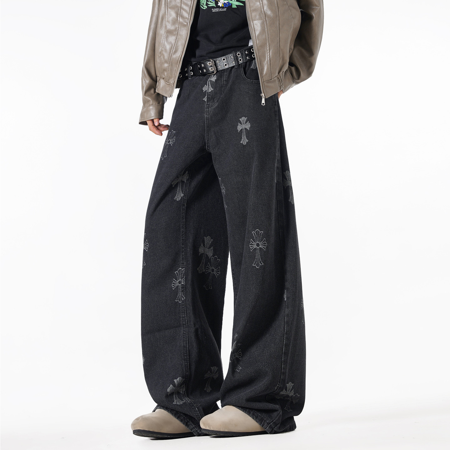 悟空有货美式高街刺绣水洗直筒牛仔裤男街头宽松潮流阔腿百搭长裤,男装,牛仔裤,淘宝优惠券,粉丝福利购,淘宝优惠卷
