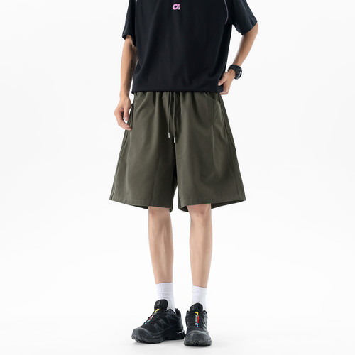 夏季潮牌简约纯色直筒休闲短裤男
