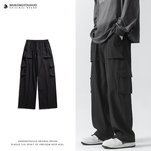 复古日系纯色多口袋工装裤男潮牌